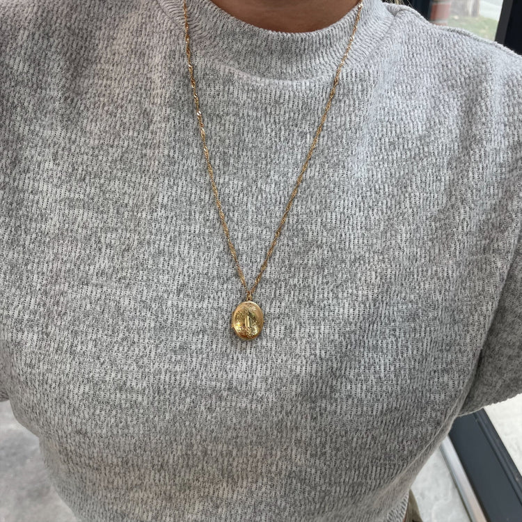 24 Inch Oval Carved Locket Necklace