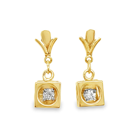 Diamond Cube Drop Earrings