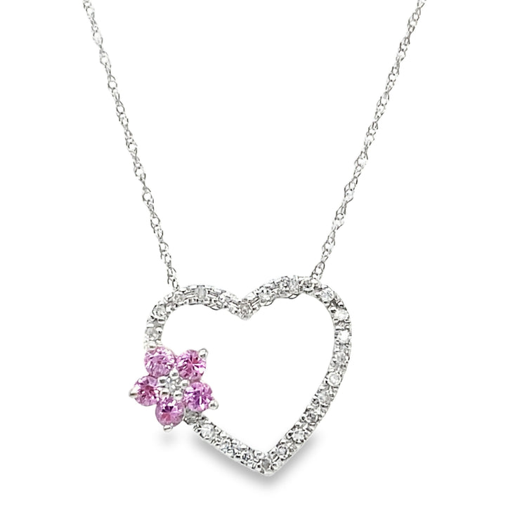 Diamond Heart with Pink Topaz Flower Accent