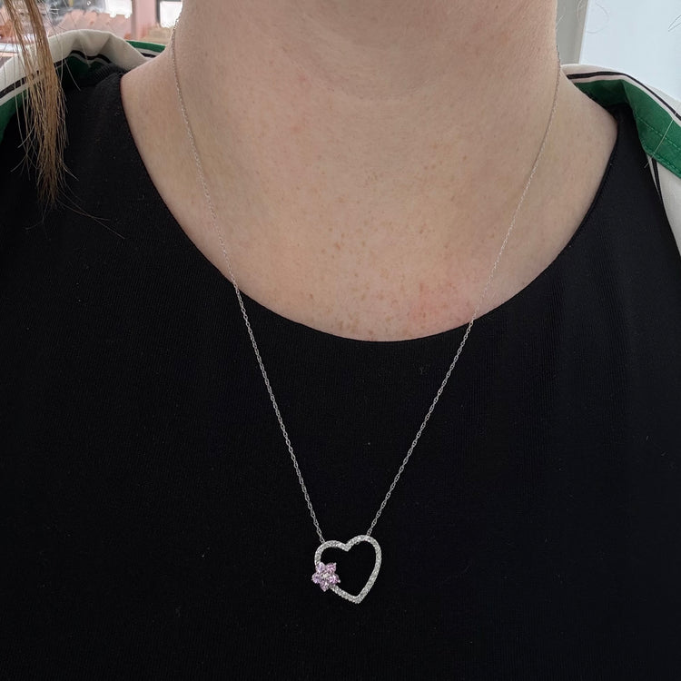 Diamond Heart with Pink Topaz Flower Accent