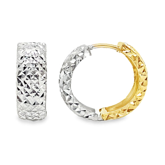 Reversible Two Tone Diamond Cut Huggies