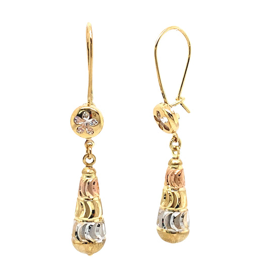 Tri Gold Cubic Zirconia Drop Earrings