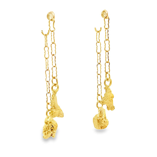 Gold Nugget Drop Earrings