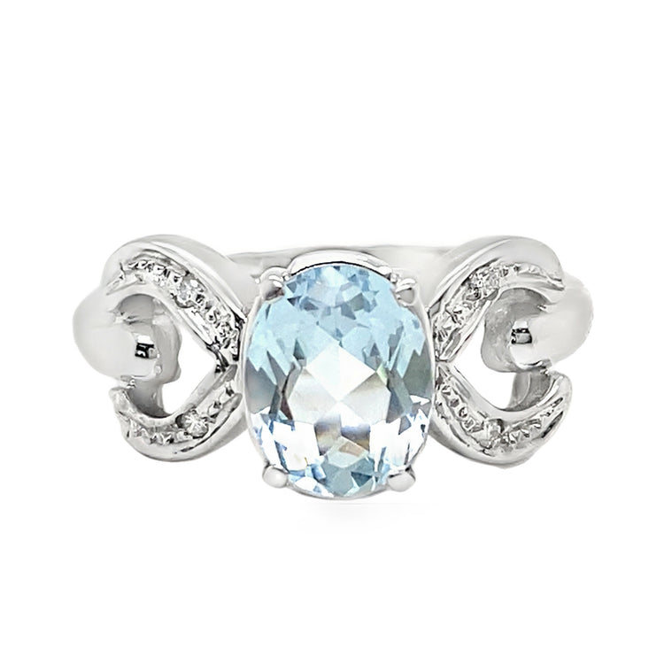 Aquamarine & Diamond Heart Ring
