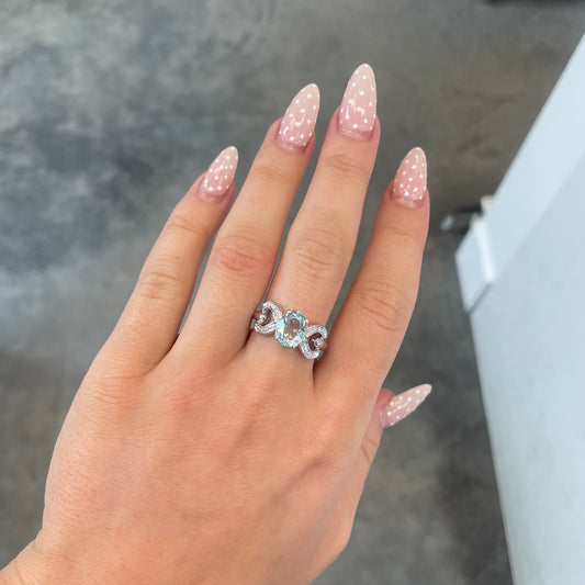 Aquamarine & Diamond Heart Ring