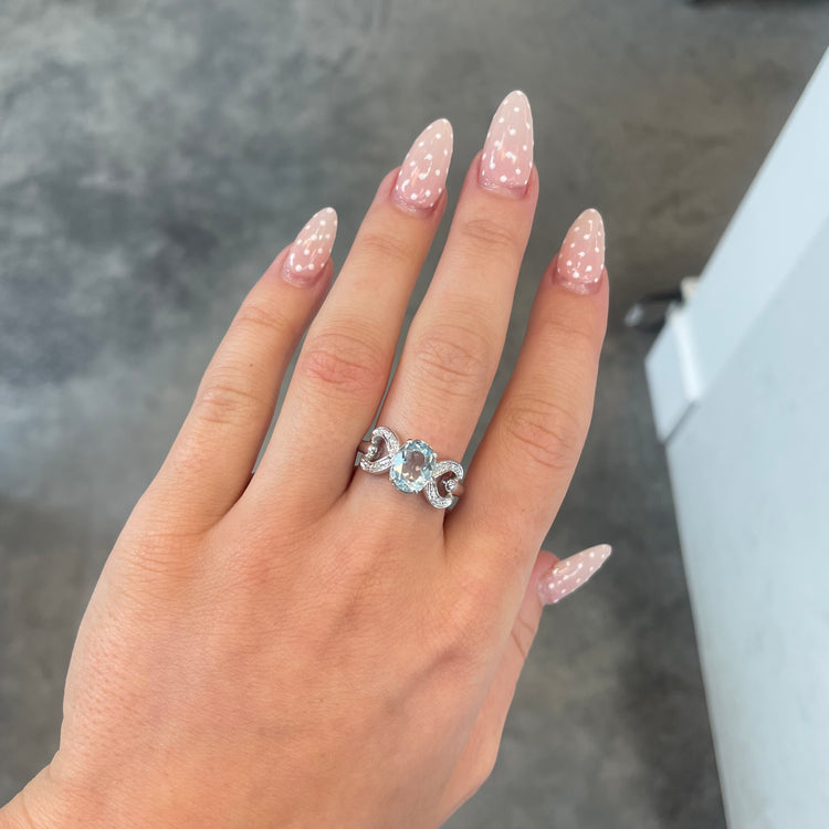 Aquamarine & Diamond Heart Ring