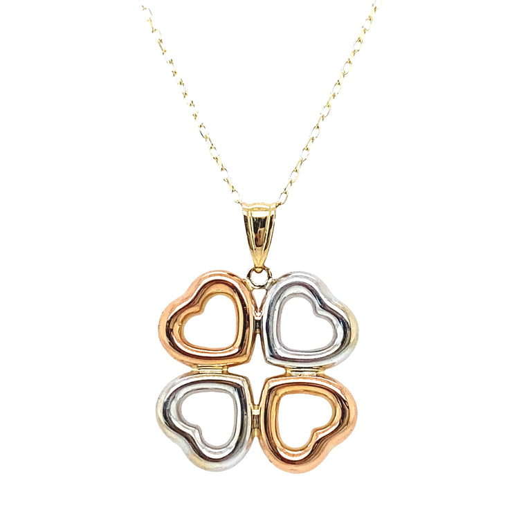 Tri Gold Heart Clover Necklace