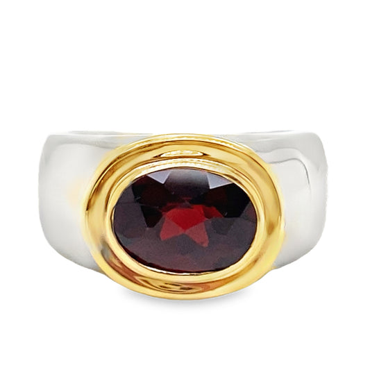 Two Tone Garnet Dome Ring
