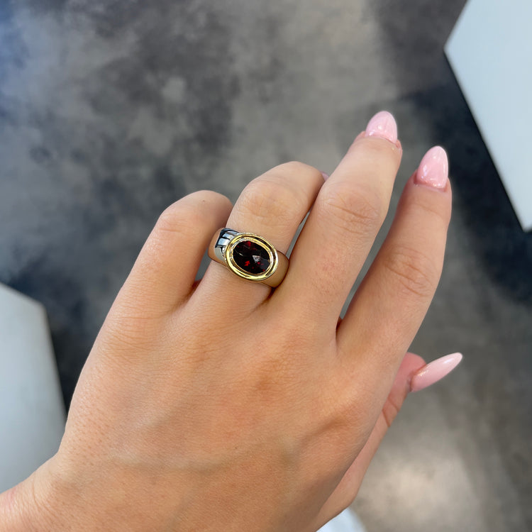Two Tone Garnet Dome Ring
