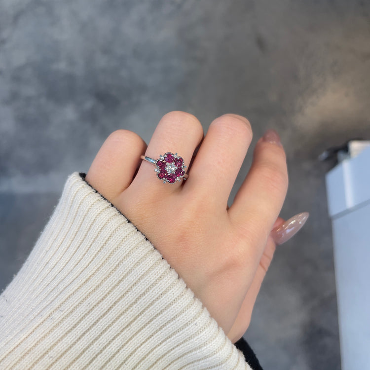 High Set Ruby & Diamond Cluster Ring