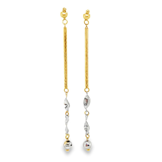 Two Tone Diamond Cut Drop Earrings
