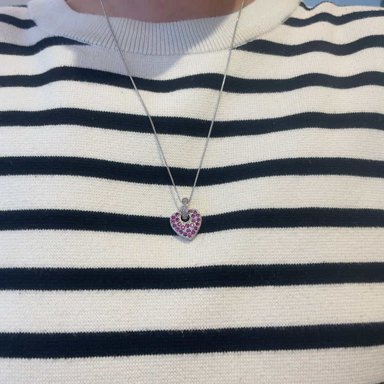 Red Topaz & Diamond Heart Necklace