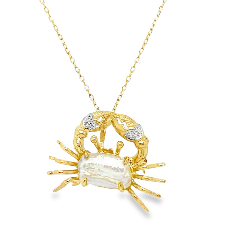 Freshwater Pearl & Diamond Crab Necklace/Pin
