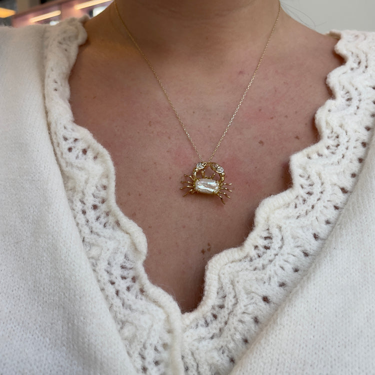 Freshwater Pearl & Diamond Crab Necklace/Pin