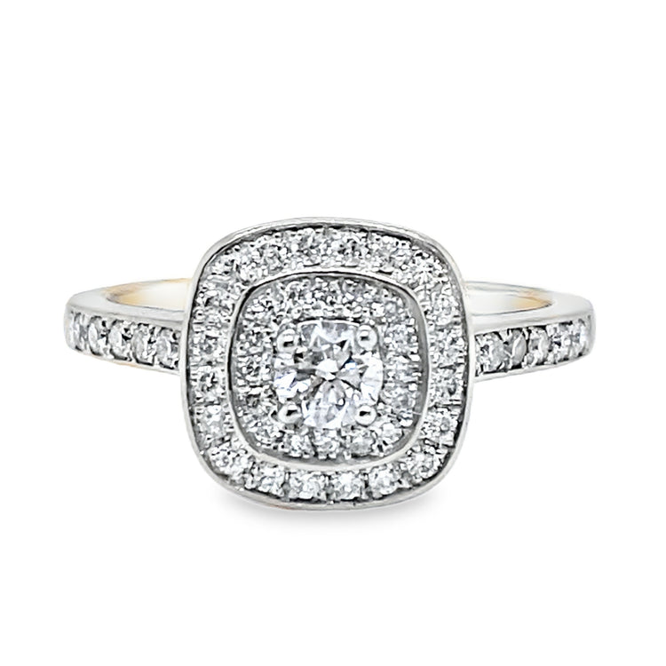 Double Halo Diamond Ring with Rose Gold Detail