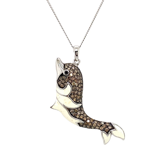 Cognac Diamond & Enamel Dolphin Necklace