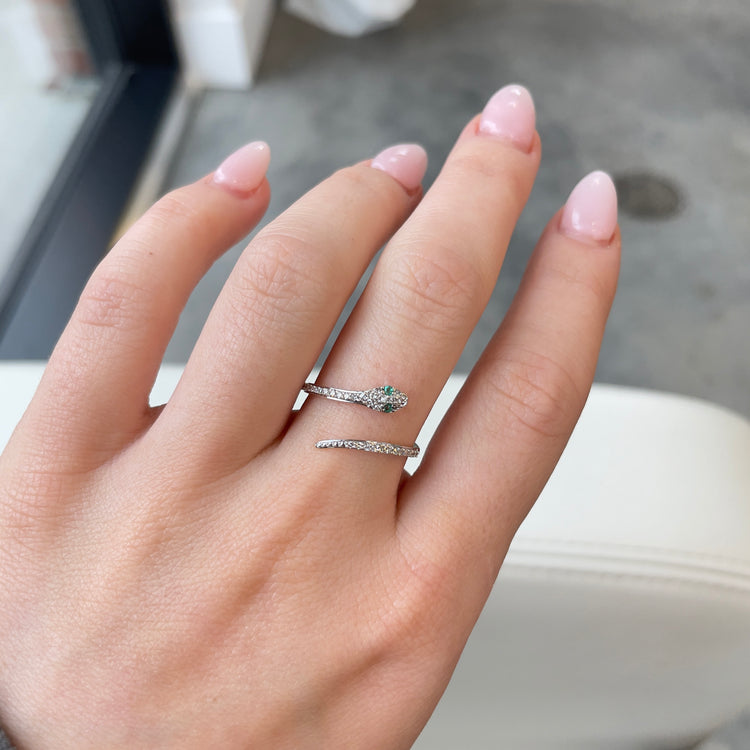 Diamond & Emerald Snake Bypass Ring