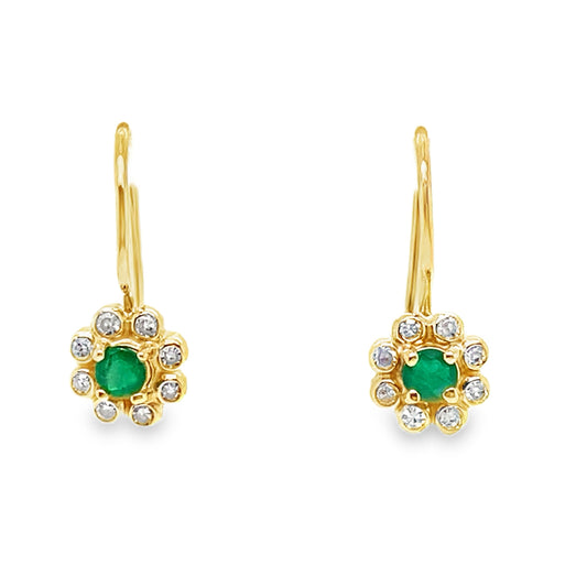 Emerald & Diamond Flower Earrings