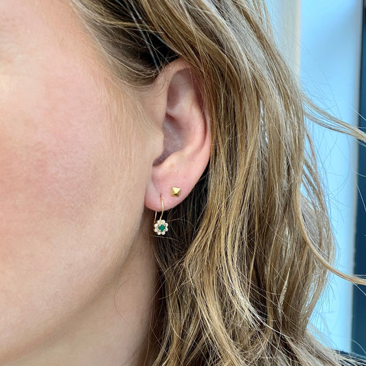 Emerald & Diamond Flower Earrings