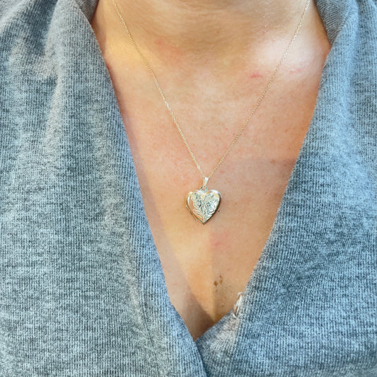 Floral Engraved Heart Locket