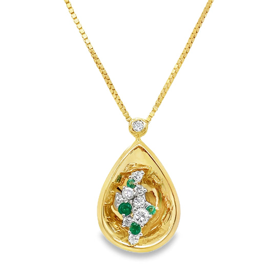 Scattered Emerald & Diamond Teardrop Necklace