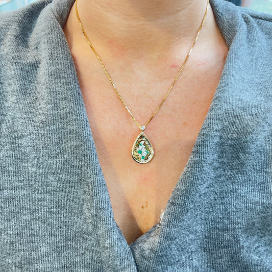 Scattered Emerald & Diamond Teardrop Necklace