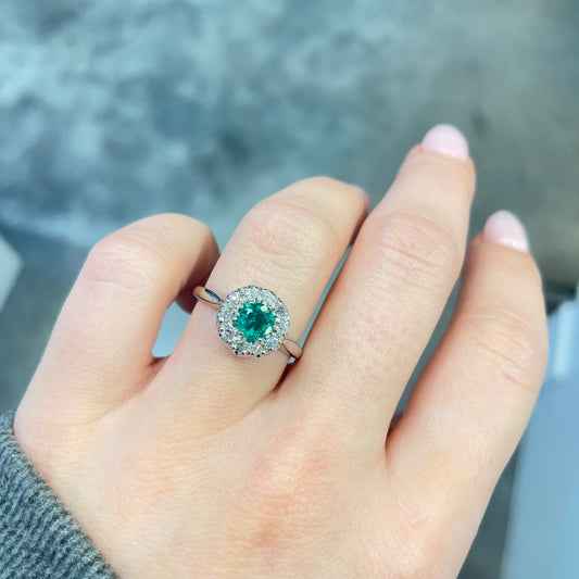 Emerald & Diamond Halo Ring