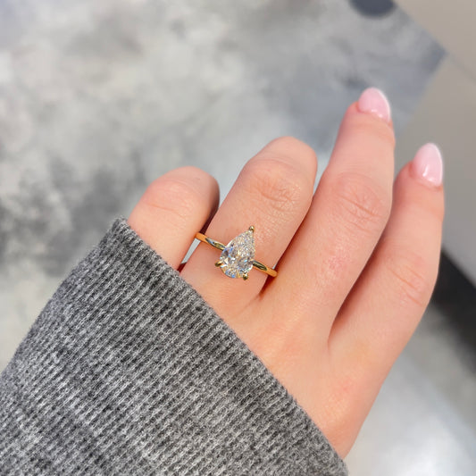 1.5CT Lab Grown Pear Solitaire Ring