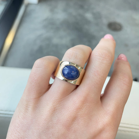 Wide Bezel Gold Star Sapphire Ring