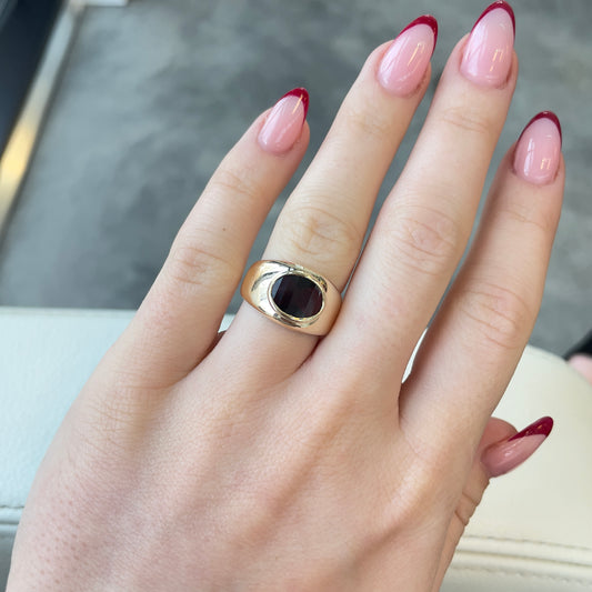 Wide Faceted Garnet Ring