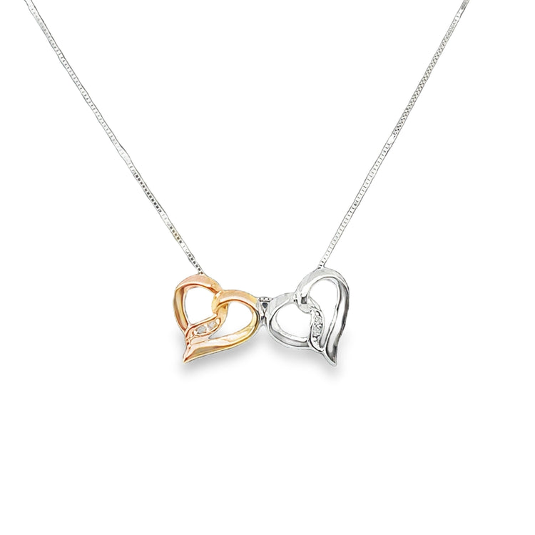 Two Tone Diamond Double Heart Necklace
