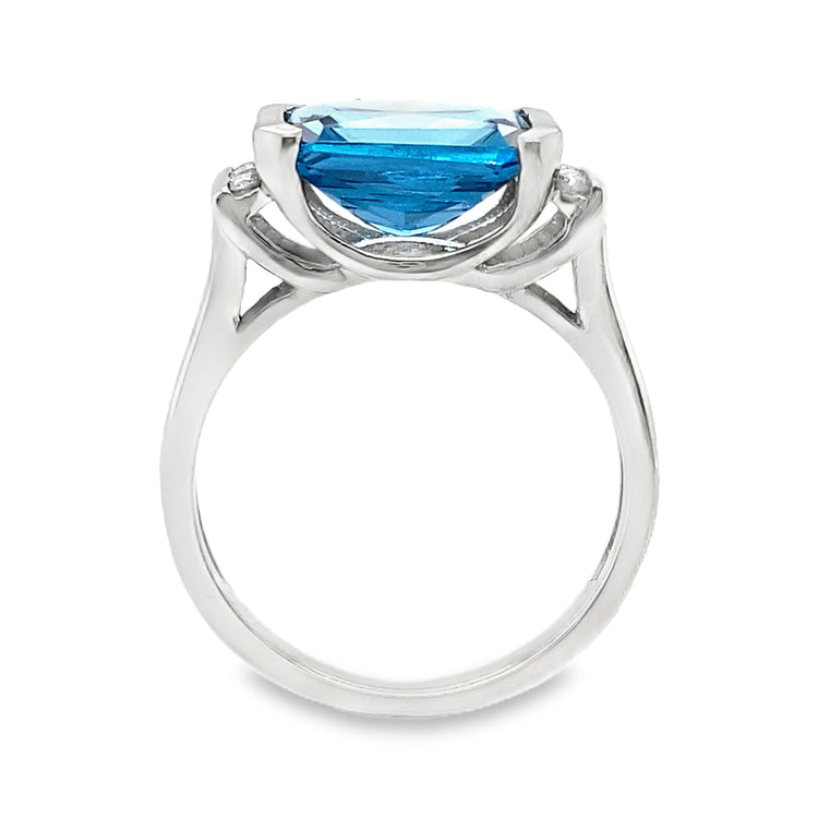 East West Blue Topaz & Diamond Ring