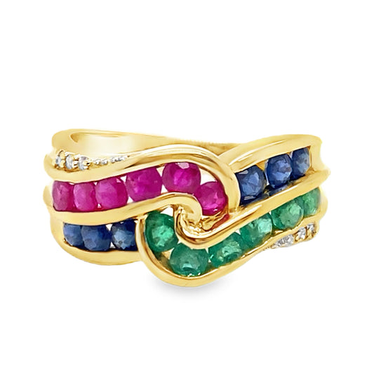 Ruby, Emerald & Sapphire Twist Ring