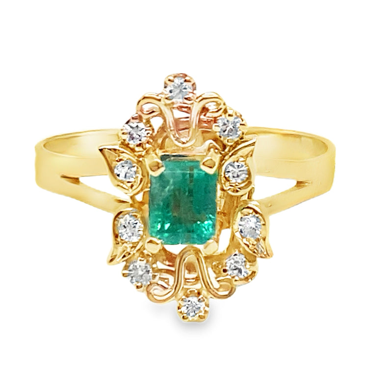 Emerald & Diamond Filigree Ring