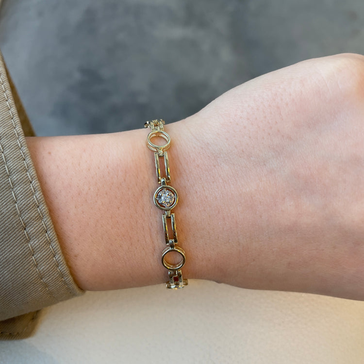 Gold Link Bracelet with Diamond Accent Link