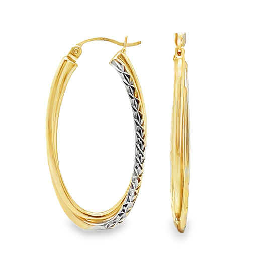 Diamond Cut Two Tone Twist Hoops