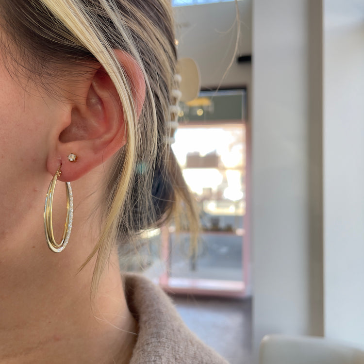 Diamond Cut Two Tone Twist Hoops