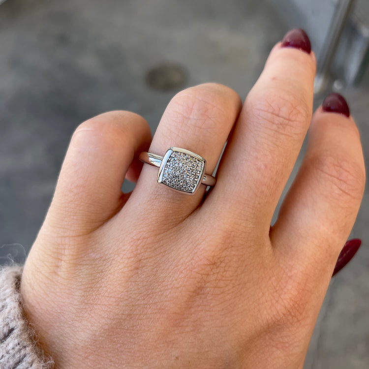 Cushion Shaped Pave Diamond Ring