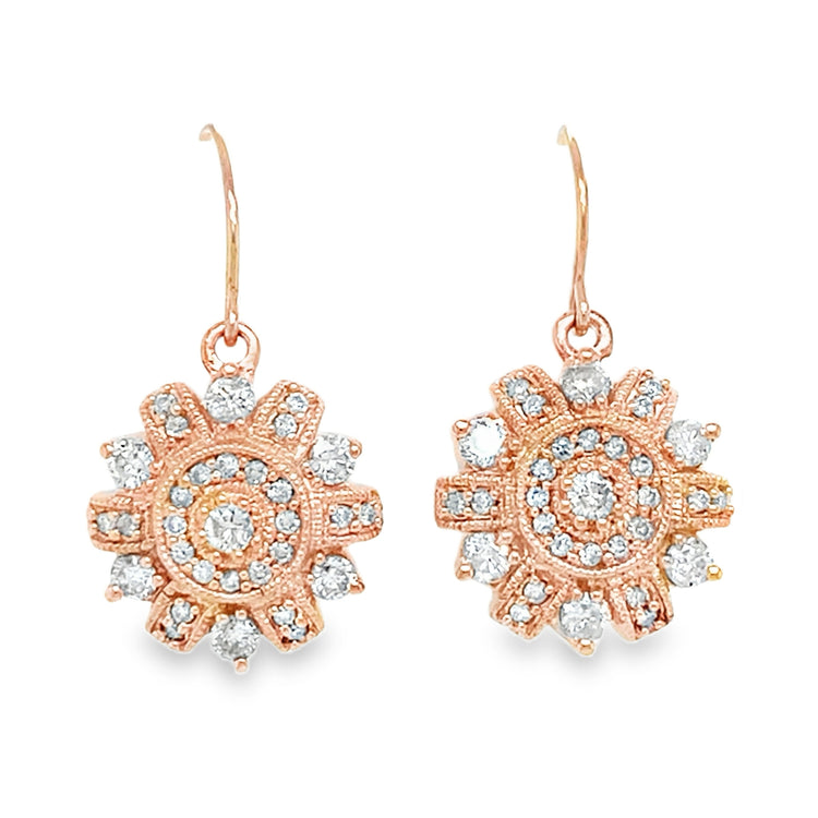1.00TCW Rose Gold Diamond Drop Earrings