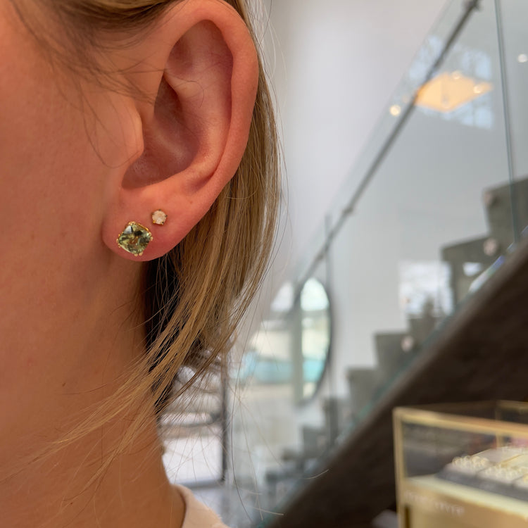 Checkerboard Cut Green Tourmaline Studs