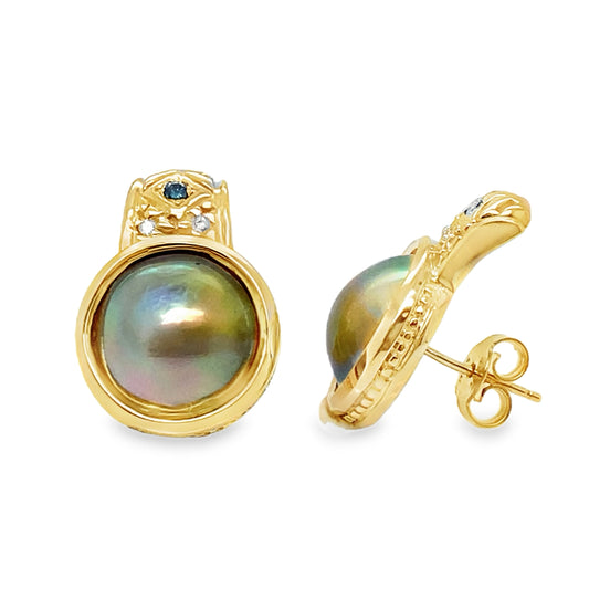 Mabe Pearl & Blue Diamond Earrings