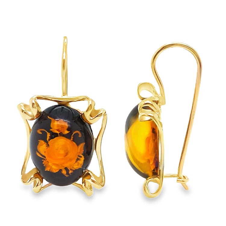 Oval Floral Amber Earrings