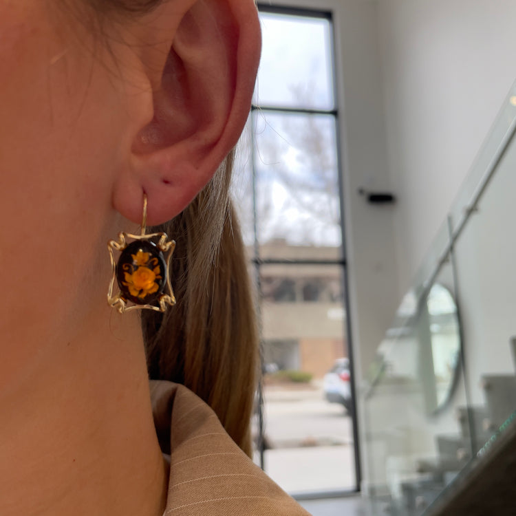 Oval Floral Amber Earrings
