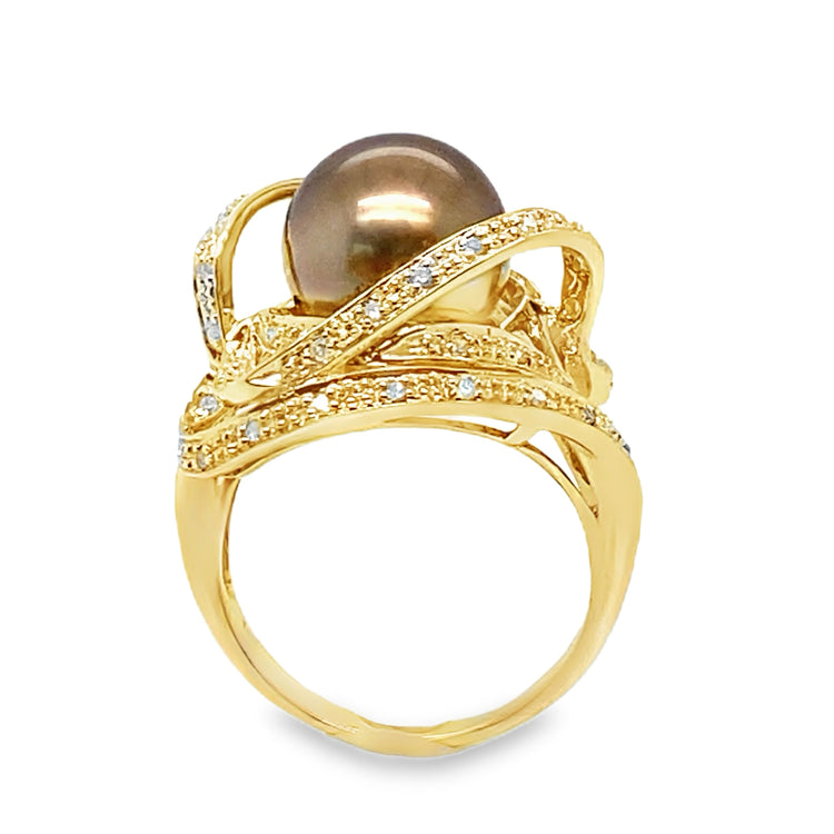Brown Pearl Cocktail Ring
