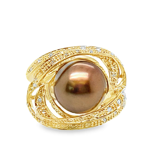 Brown Pearl Cocktail Ring