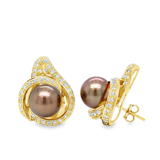 Chocolate Pearl & Diamond Earrings