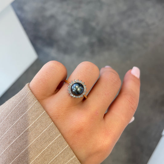 Pearl & Diamond Halo Ring