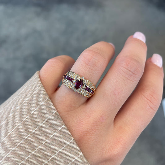 Oval Cut Ruby & Diamond Ring