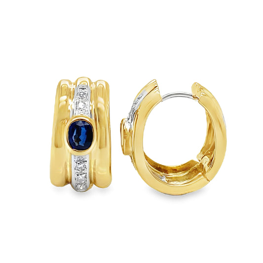 Wide Diamond & Sapphire Huggies