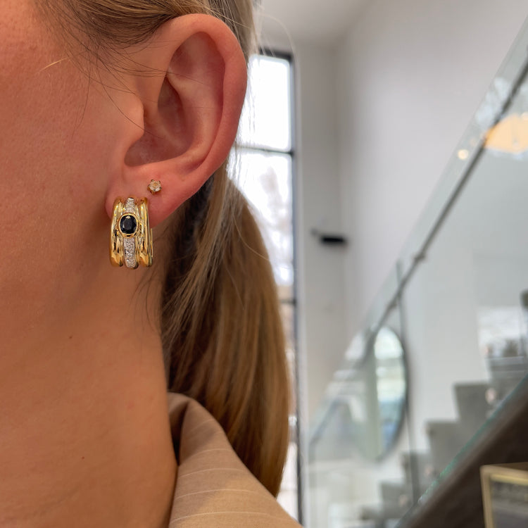 Wide Diamond & Sapphire Huggies